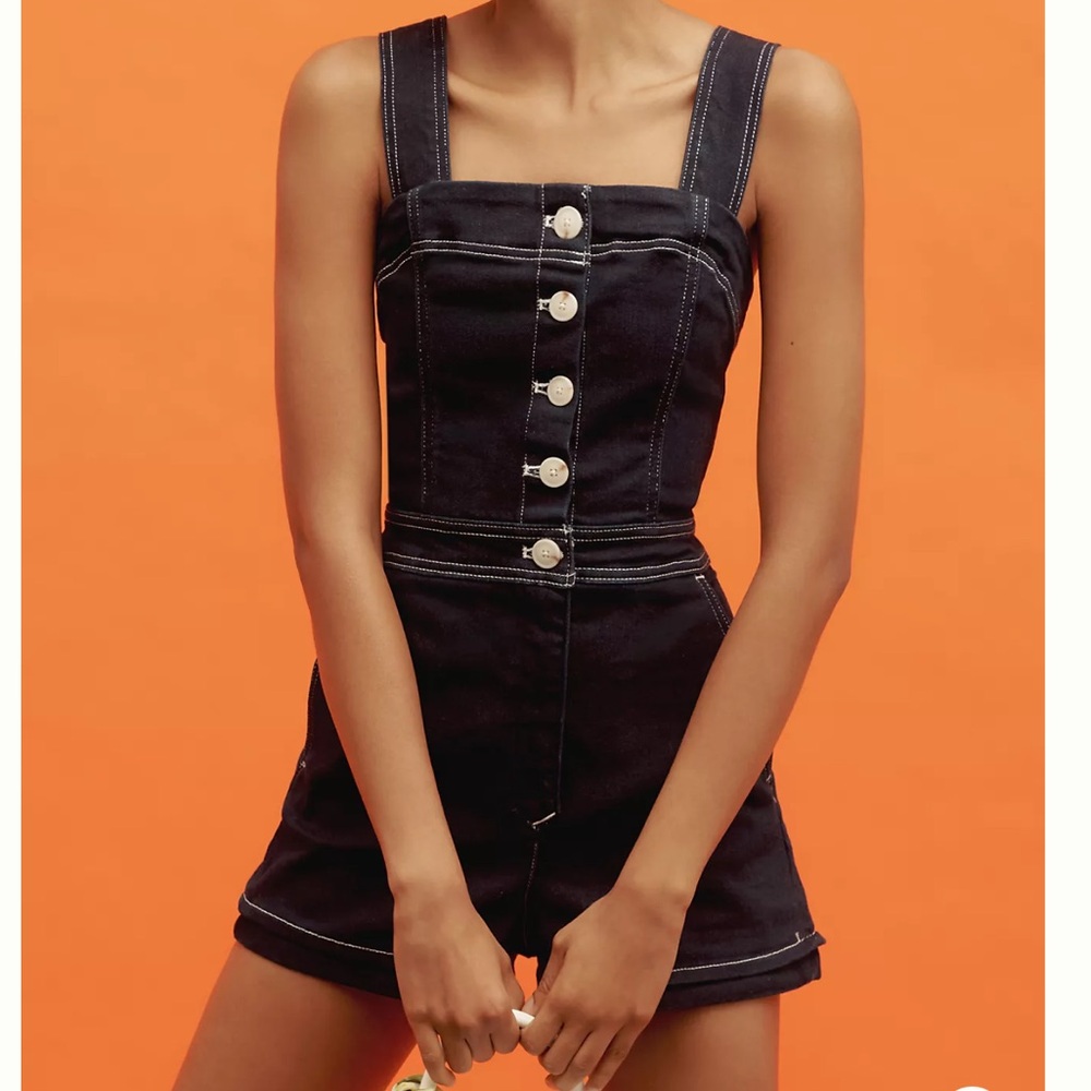 The Portside Button-Front Romper by Maeve: Denim Edition